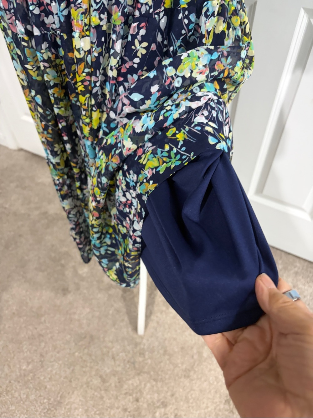 Julian Taylor Navy Floral Midi Dress with Green & Teal Print - Picture 5 of 13